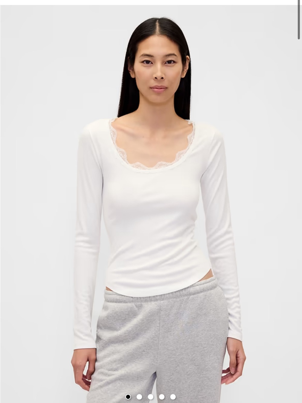 GAP Pajama Top Long-Sleeve Scoop Neck Lace-Trim PJ Top Ribbed Casual Shirt